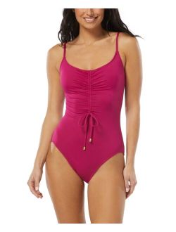 Women's Cinched-Front V-Neck One-Piece Swimsuit