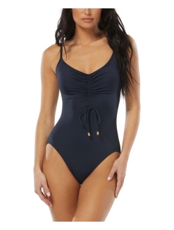 Women's Cinched-Front V-Neck One-Piece Swimsuit