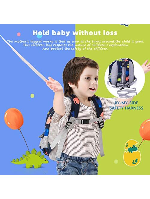 willikiva 3D Dinosaur Backpack Toddler Backpacks for Boys and Girls Kids Backpack Waterproof Preschool Safety Harness Leash (Deep Blue)