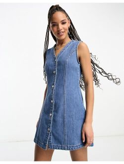 button up denim mini dress in blue