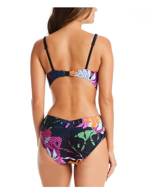 Bar III Paradise Palms Drape Front Open Back Monokini, Created for Macy's