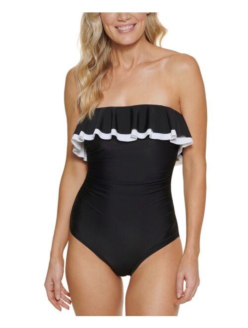 Tommy Hilfiger Strapless Flounce One-Piece Swimsuit
