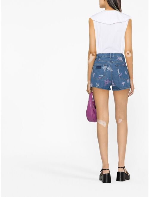 GANNI butterfly denim shorts