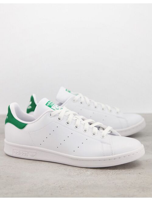 Buy adidas Originals Stan Smith leather sneakers in white with green ...