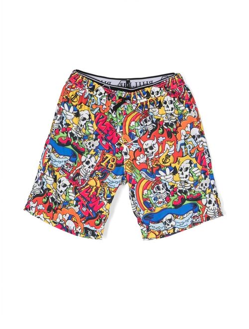 Philipp Plein Junior skull-print drawstring-waistband swim shorts