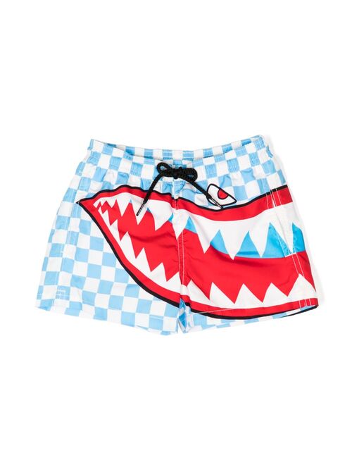 MC2 Saint Barth Kids shark-print checked swim shorts