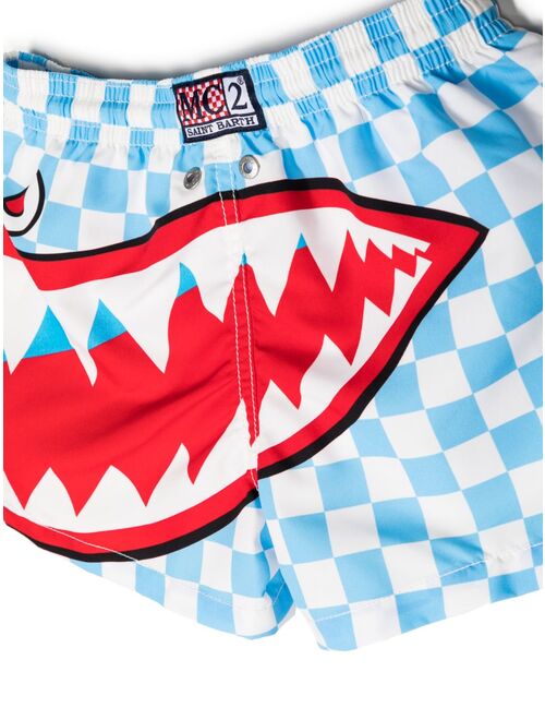 MC2 Saint Barth Kids shark-print checked swim shorts