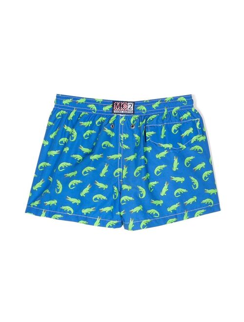 MC2 Saint Barth Kids alligator-print drawstring swim shorts