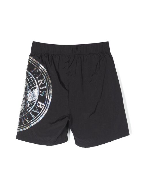 Balmain Kids crest-motif swim shorts