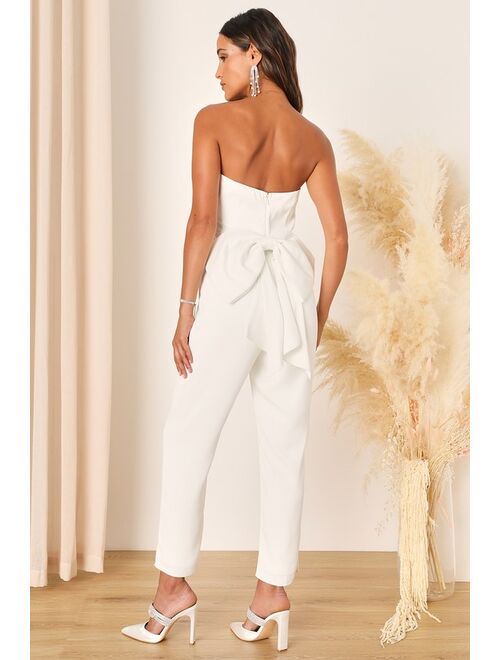 Lulus Beloved Bliss Ivory Strapless Slim Leg Bow Jumpsuit