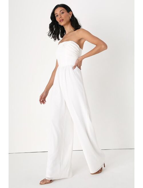 Lulus Posh Passion Ivory Strapless Bustier Wide-Leg Jumpsuit