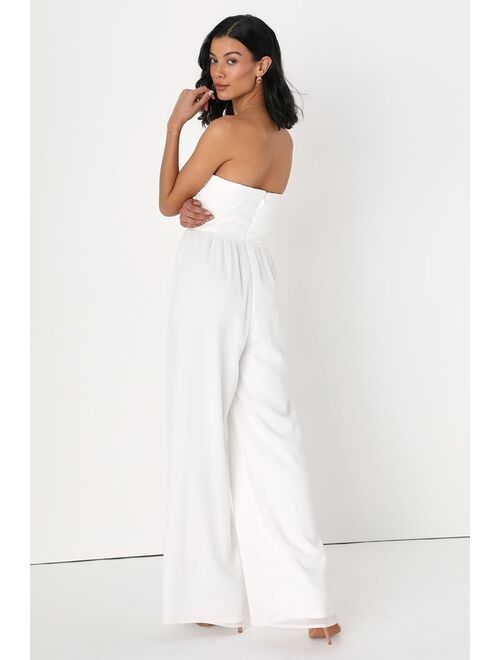 Lulus Posh Passion Ivory Strapless Bustier Wide-Leg Jumpsuit