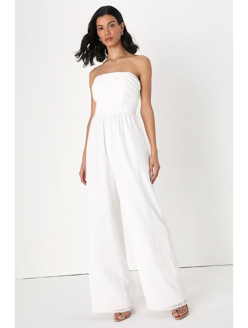 Lulus Posh Passion Ivory Strapless Bustier Wide-Leg Jumpsuit