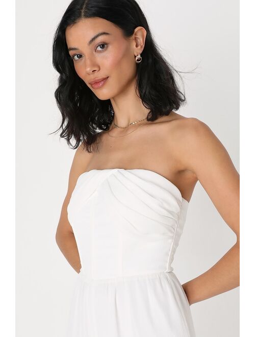 Lulus Posh Passion Ivory Strapless Bustier Wide-Leg Jumpsuit