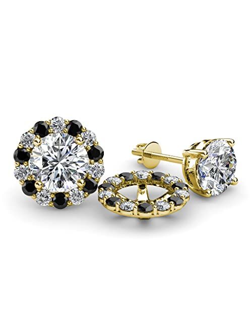 Trijewels Round Black & White Diamond 0.86 ctw Halo Jacket for Stud Earrings 14K Gold