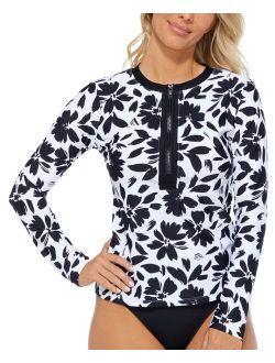 ISLAND ESCAPE Printed Half-Zip Long-Sleeve Rash Guard, Created for Macy's