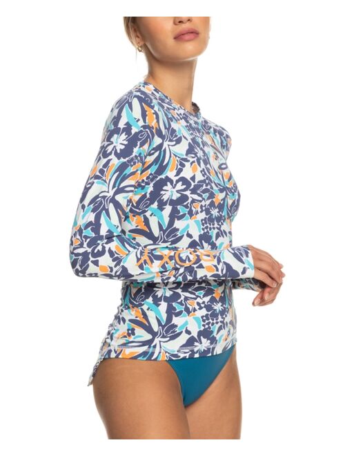 ROXY Juniors' Sea Skippin Printed Long-Sleeve Rash Guard