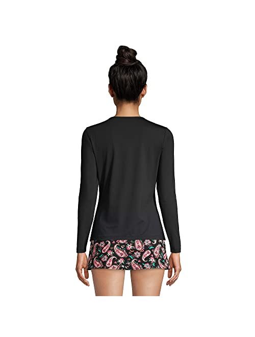 LANDS' END Women's Crew Neck Long Sleeve Rash Guard UPF 50 Sun Protection Modest Swim Tee Print