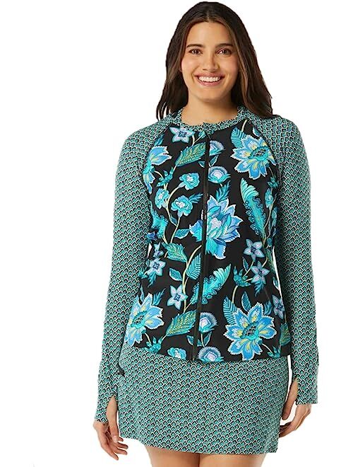 BEACH HOUSE Vineyard Floral Mary Long Sleeve Zip Front Rashguard