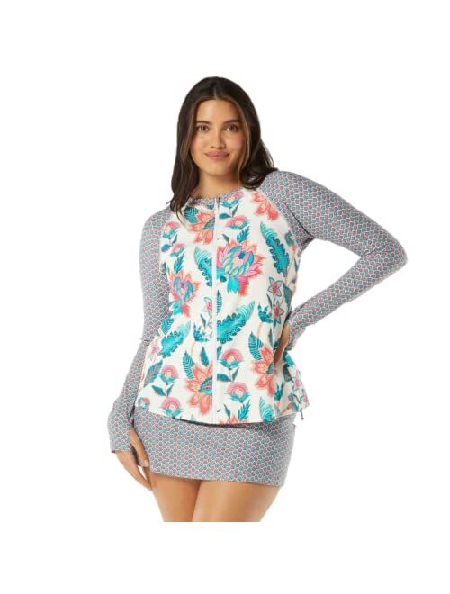 BEACH HOUSE Vineyard Floral Mary Long Sleeve Zip Front Rashguard