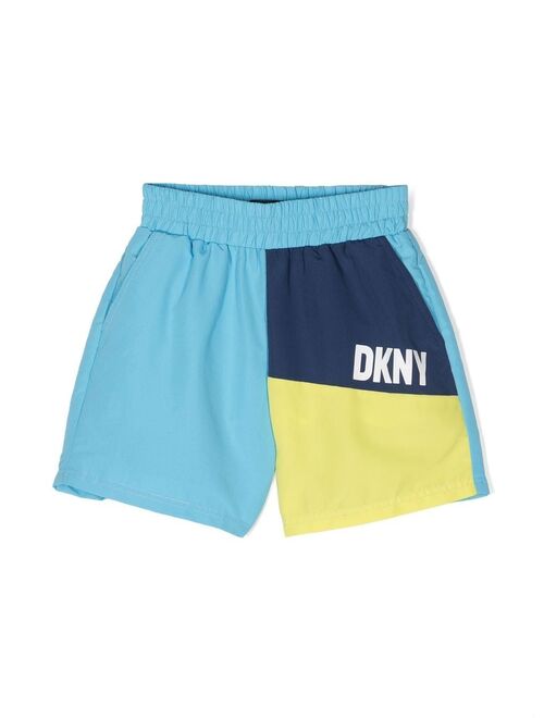 Dkny Kids colour-block logo-print swim shorts