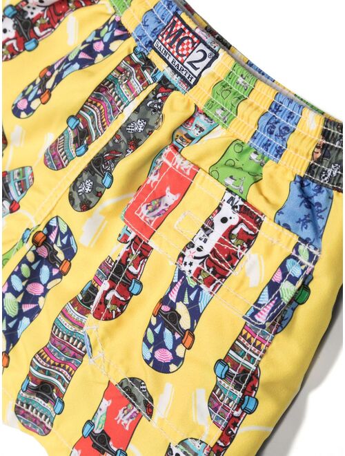 MC2 Saint Barth Kids skateboard-print swim trunks