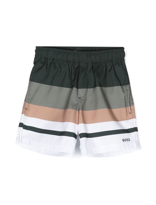 BOSS Kidswear stripe-pattern logo-print swim shorts