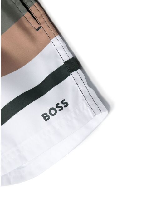 BOSS Kidswear stripe-pattern logo-print swim shorts