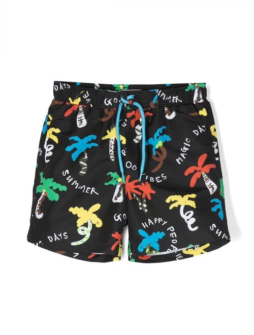 Stella McCartney Kids palm tree-print swim shorts