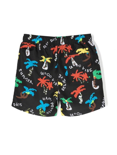 Stella McCartney Kids palm tree-print swim shorts