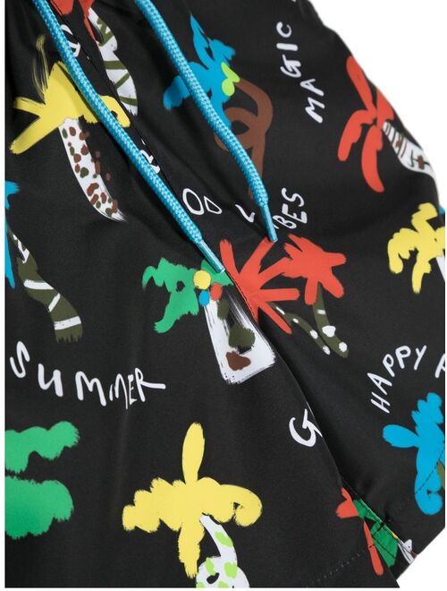 Stella McCartney Kids palm tree-print swim shorts