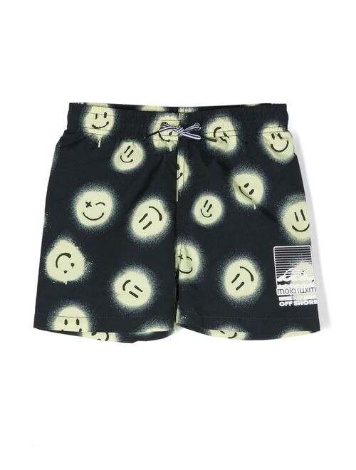 Molo Niko smiley face-print swim shorts