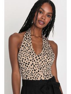 Wild Favorite Tan Animal Print Halter Neck Bodysuit