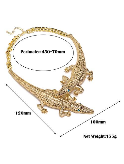 Jerollin Fashion Silver/Gold/Rose Gold Adjustable Snake/Crocodile Alligator/Scorpion Chain Choker Collar Statement Bib Necklace/Jewelry Set for Women/Men/Teens