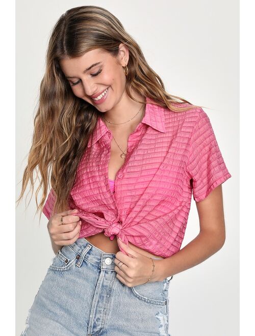 Lulus Simply Exceptional Pink Short Sleeve Button-Up Top