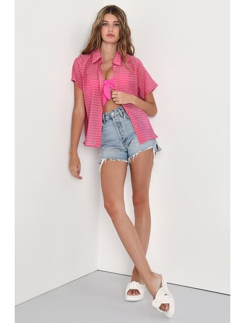 Lulus Simply Exceptional Pink Short Sleeve Button-Up Top