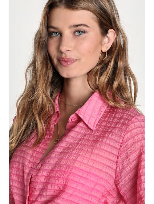 Lulus Simply Exceptional Pink Short Sleeve Button-Up Top