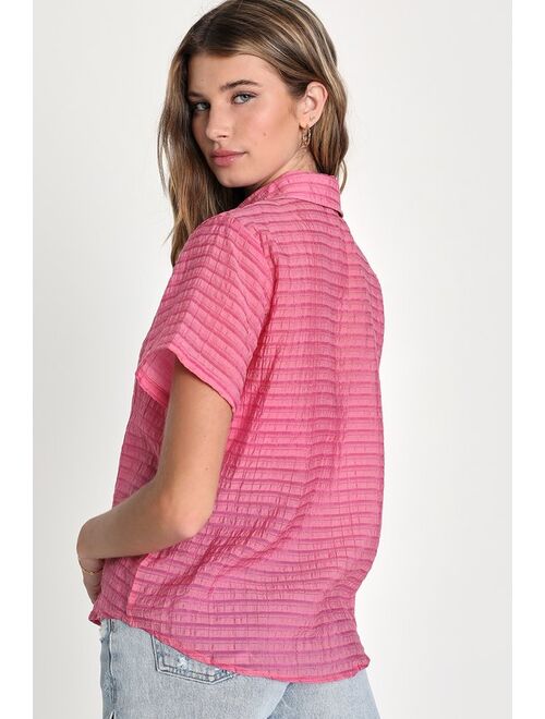 Lulus Simply Exceptional Pink Short Sleeve Button-Up Top