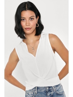 Daily Stroll Navy Blue Collared Twist-Front Cropped Tank Top