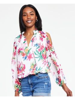 Women's Printed Cold-Shoulder Top, Created for Macy's