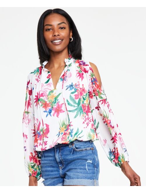 INC International Concepts I.N.C. INTERNATIONAL CONCEPTS Women's Printed Cold-Shoulder Top, Created for Macy's