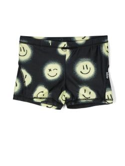 smiley-face-print swim trunks