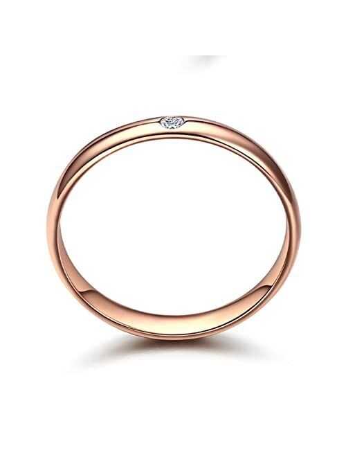 Bcughia 18K Rose Gold Ring Band, Wedding Band White Round Shape Single Diamond High Polished Ring Engagement Gift for Women