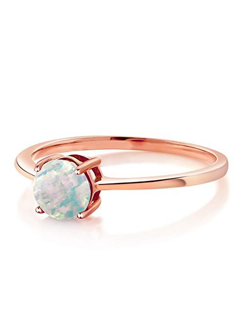 Gem Stone King 10K Rose Gold White Simulated Opal Women Engagement Ring (0.30 Ct Round Cabochon Cut, Available 5,6,7,8,9)