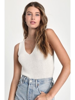 Successfully Effortless Blue Sweater Knit V-Neck Tank Top