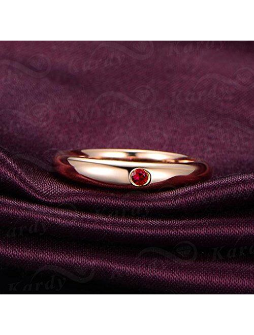 Kardy Simple Promise Genuine Natural Gemstone Ruby (0.05ct) 14K Rose Gold Women Ring for Wedding Engagement Set