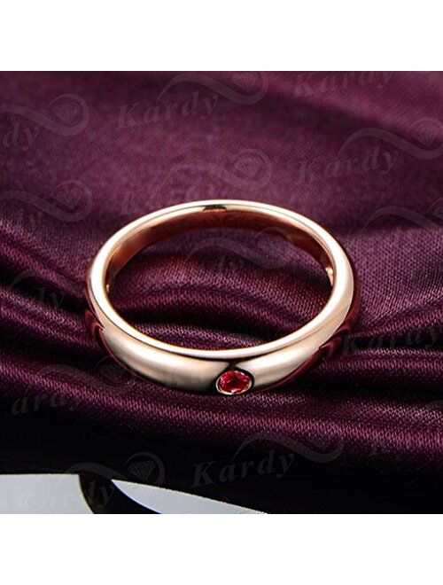 Kardy Simple Promise Genuine Natural Gemstone Ruby (0.05ct) 14K Rose Gold Women Ring for Wedding Engagement Set