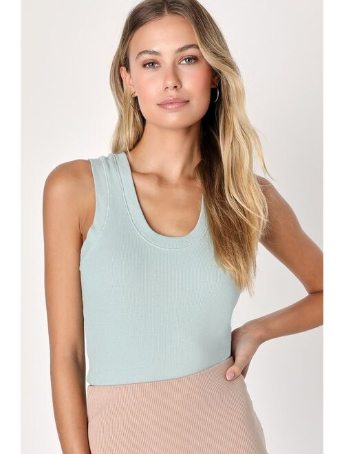 Z Supply Sirena Sage Green Ribbed Scoop Neck Tank Top