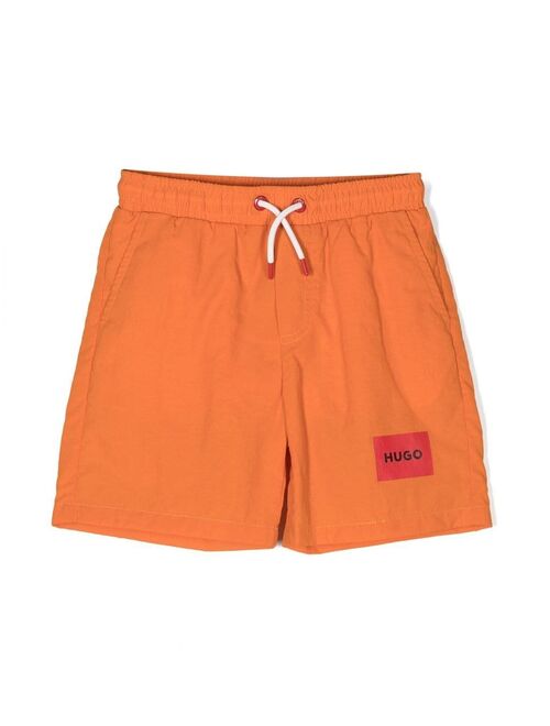 HUGO KIDS logo-print drawstring swim shorts