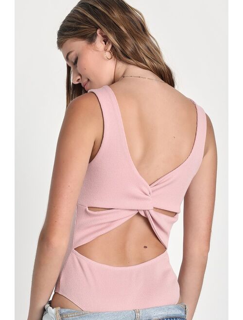 Lulus Endearing Flirt Light Pink Ribbed Twist-Back Bodysuit